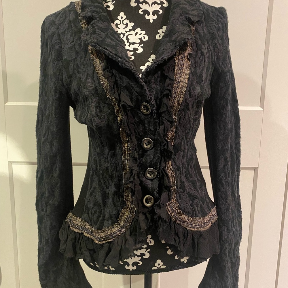 Free People Black and Brown Textured Blazer